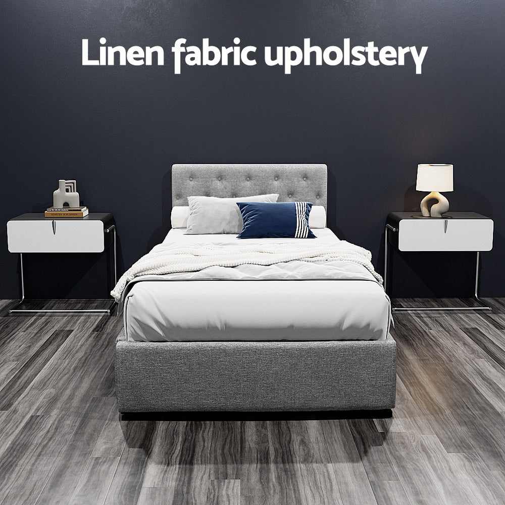 Artiss Bed Frame King Single Size Gas Lift Grey VILA - TRENDZ