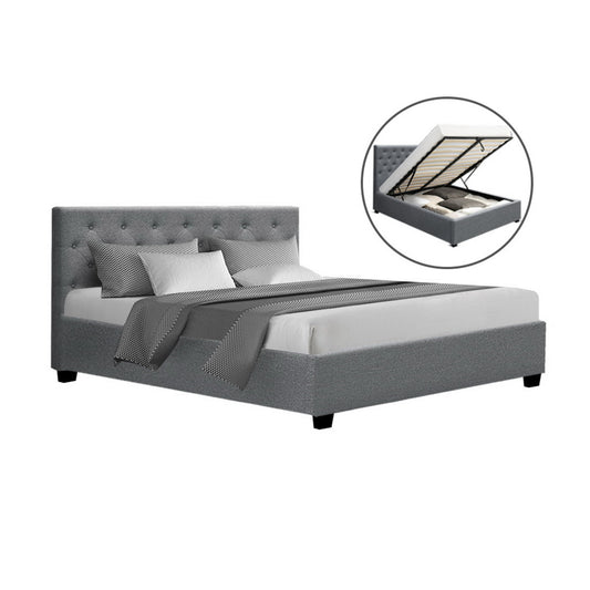 Artiss Bed Frame Queen Size Gas Lift Grey VILA - TRENDZ