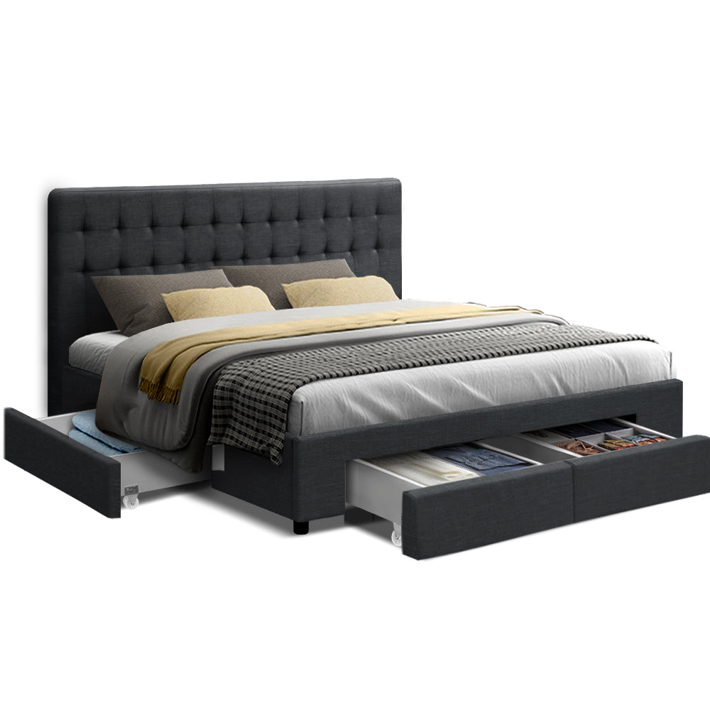 Artiss Bed Frame King Size with 4 Drawers Charcoal AVIO - TRENDZ