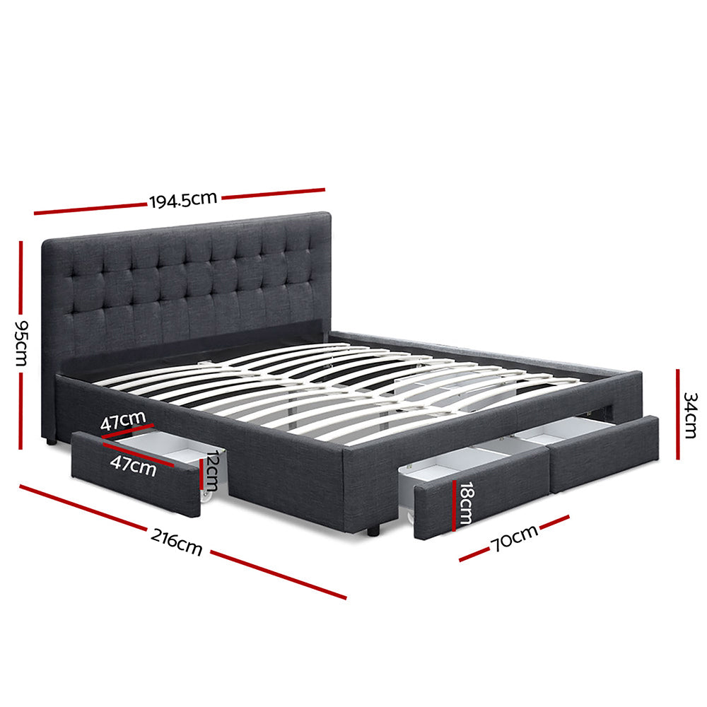 Artiss Bed Frame King Size with 4 Drawers Charcoal AVIO - TRENDZ