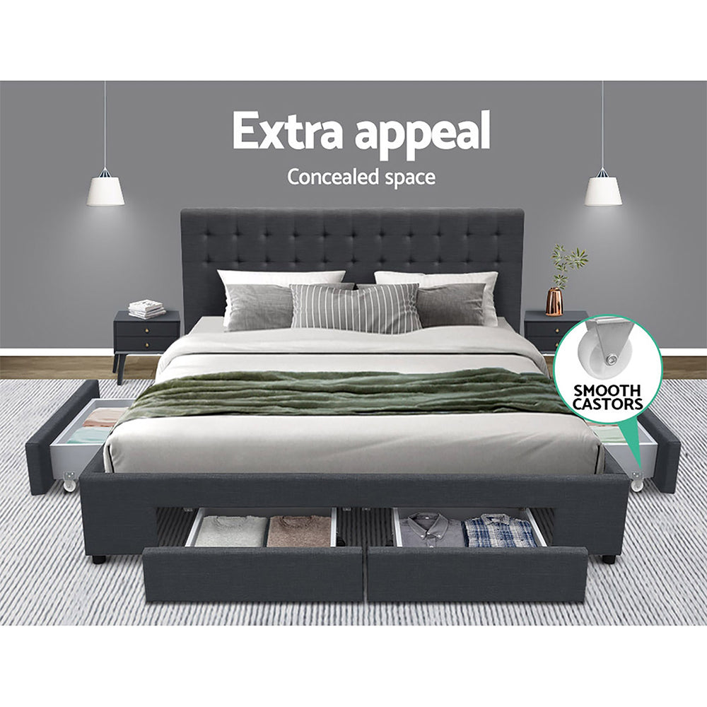 Artiss Bed Frame King Size with 4 Drawers Charcoal AVIO - TRENDZ