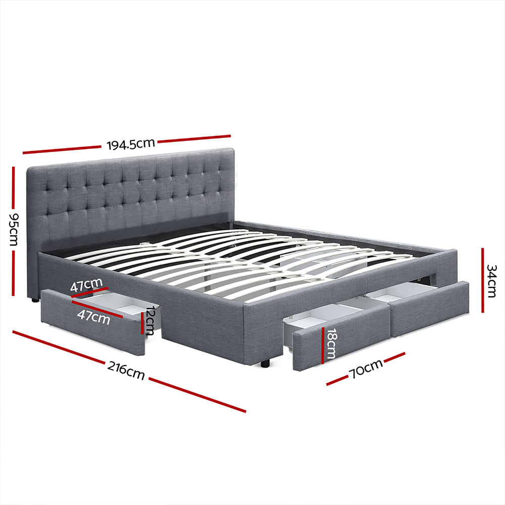 Artiss Bed Frame King Size with 4 Drawers Grey AVIO - TRENDZ