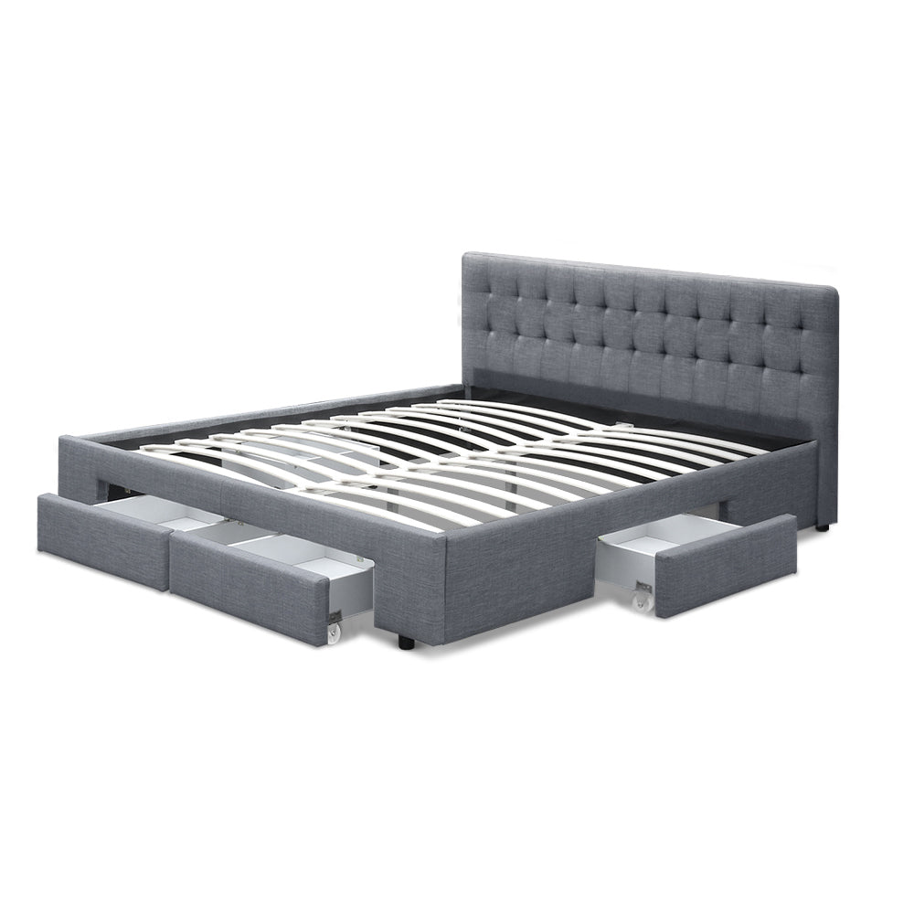 Artiss Bed Frame King Size with 4 Drawers Grey AVIO - TRENDZ