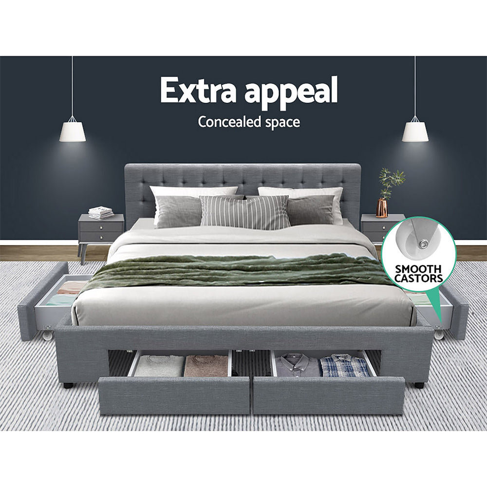 Artiss Bed Frame King Size with 4 Drawers Grey AVIO - TRENDZ
