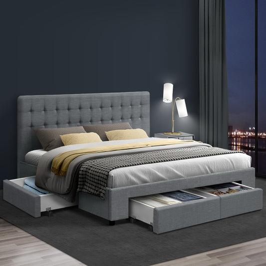 Artiss Bed Frame King Size with 4 Drawers Grey AVIO - TRENDZ