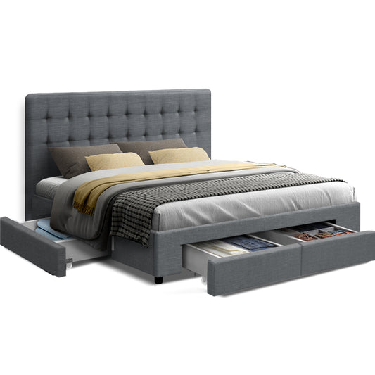Artiss Bed Frame Queen Size with 4 Drawers Grey AVIO - TRENDZ