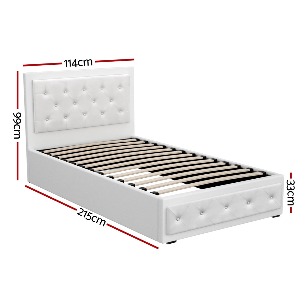 Artiss Bed Frame King Single Size Gas Lift White TIYO - TRENDZ