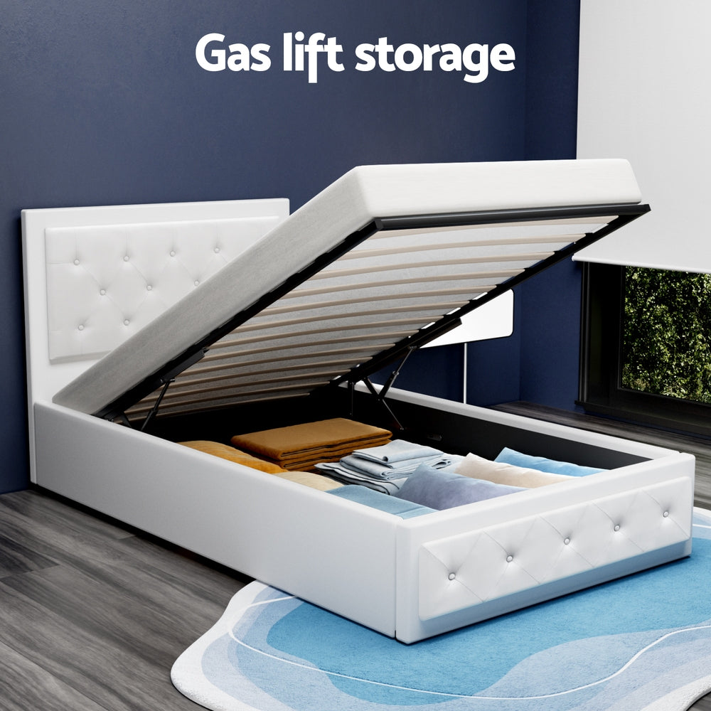 Artiss Bed Frame King Single Size Gas Lift White TIYO - TRENDZ