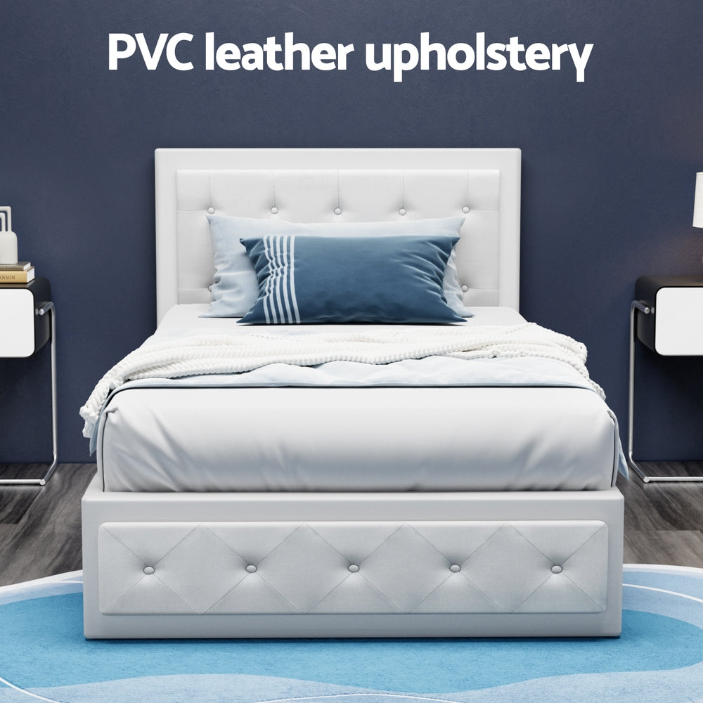 Artiss Bed Frame King Single Size Gas Lift White TIYO - TRENDZ