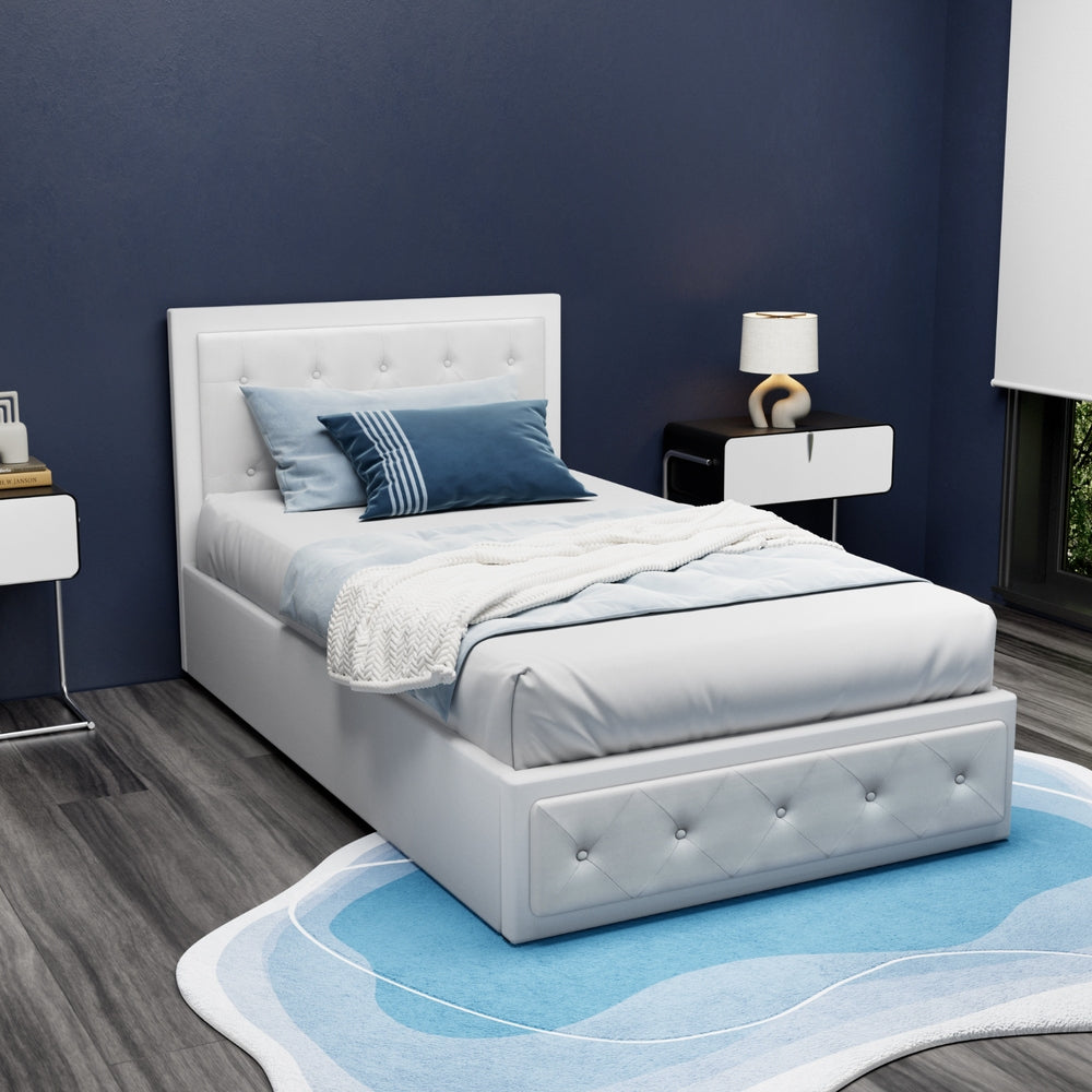 Artiss Bed Frame King Single Size Gas Lift White TIYO - TRENDZ