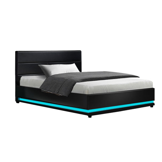 Artiss Bed Frame King Single Size LED Gas Lift Black LUMI - TRENDZ