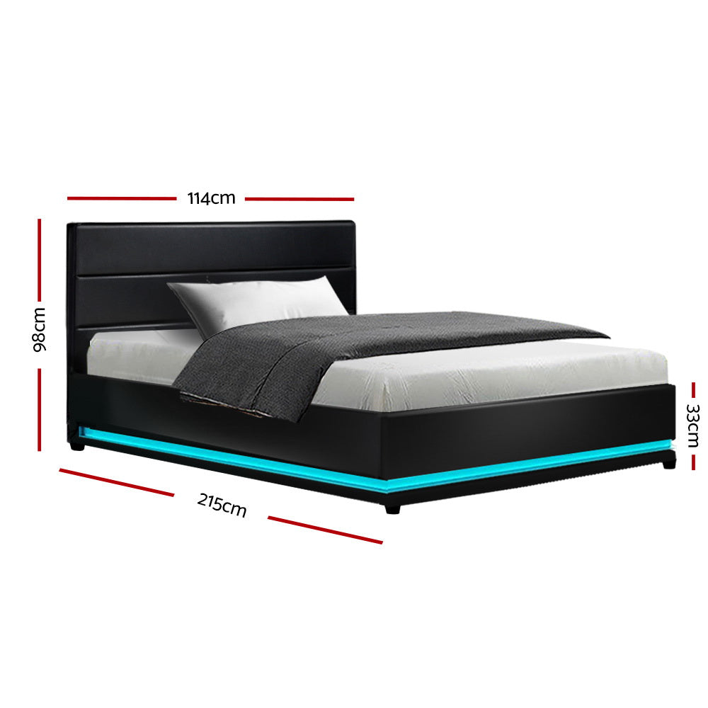 Artiss Bed Frame King Single Size LED Gas Lift Black LUMI - TRENDZ
