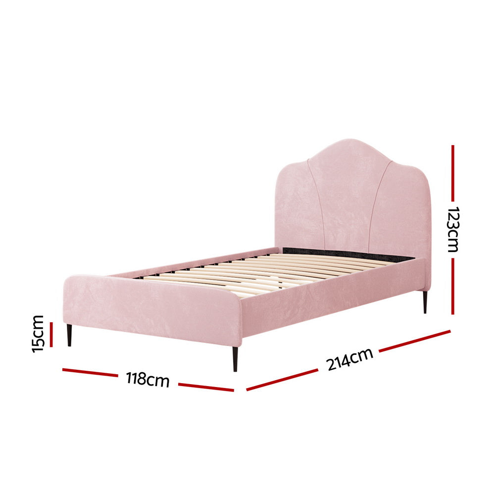 Artiss Bed Frame King Single Size Velvet Pink OLAN - TRENDZ