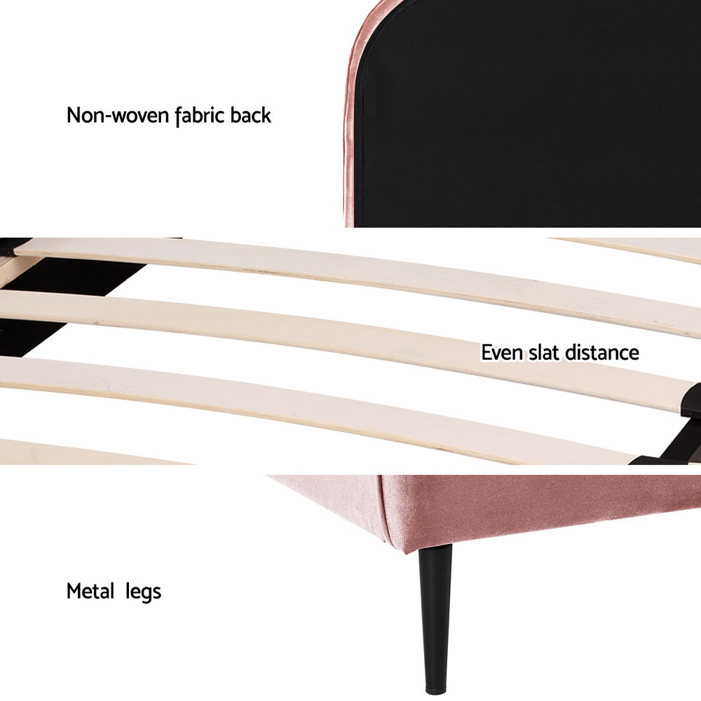 Artiss Bed Frame King Single Size Velvet Pink OLAN - TRENDZ
