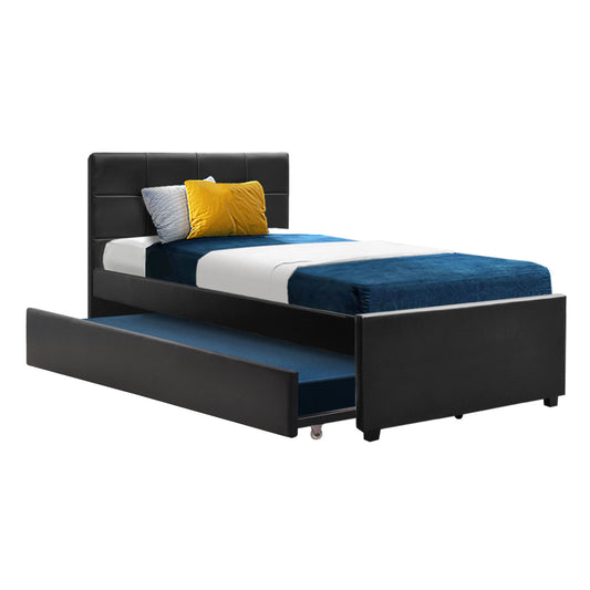 Artiss Bed Frame King Single Size Trundle Daybed Black - TRENDZ