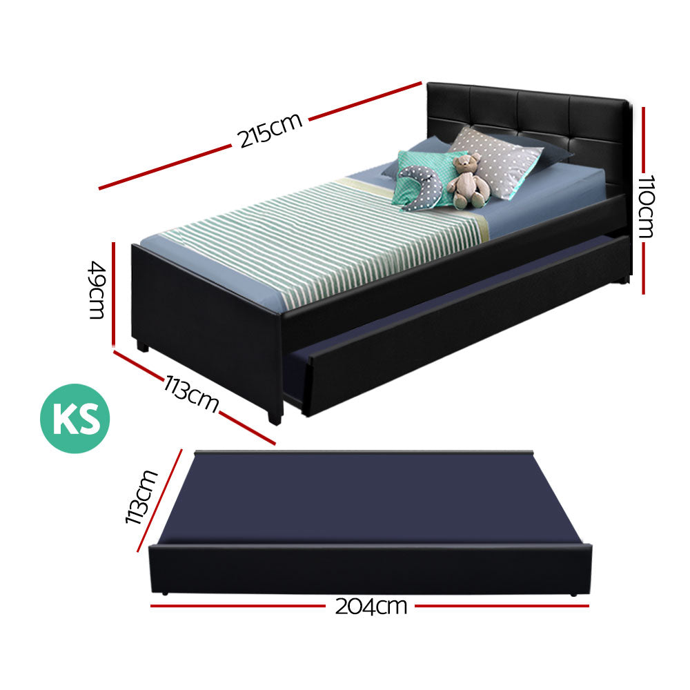 Artiss Bed Frame King Single Size Trundle Daybed Black - TRENDZ