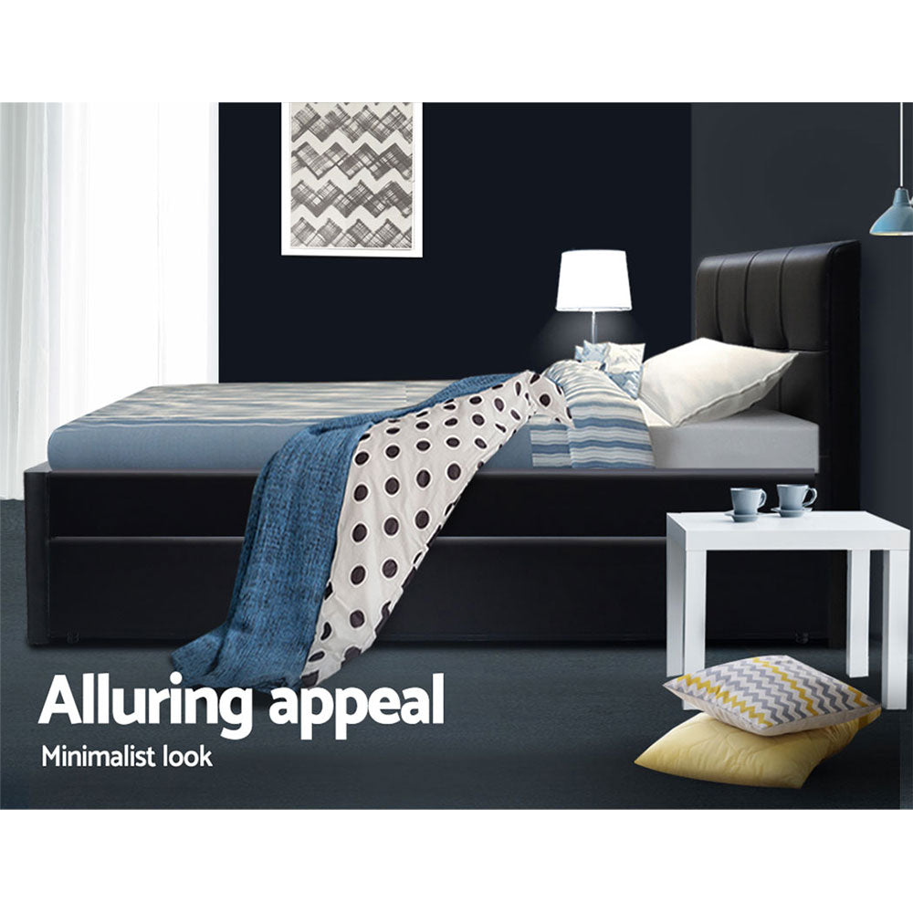 Artiss Bed Frame King Single Size Trundle Daybed Black - TRENDZ
