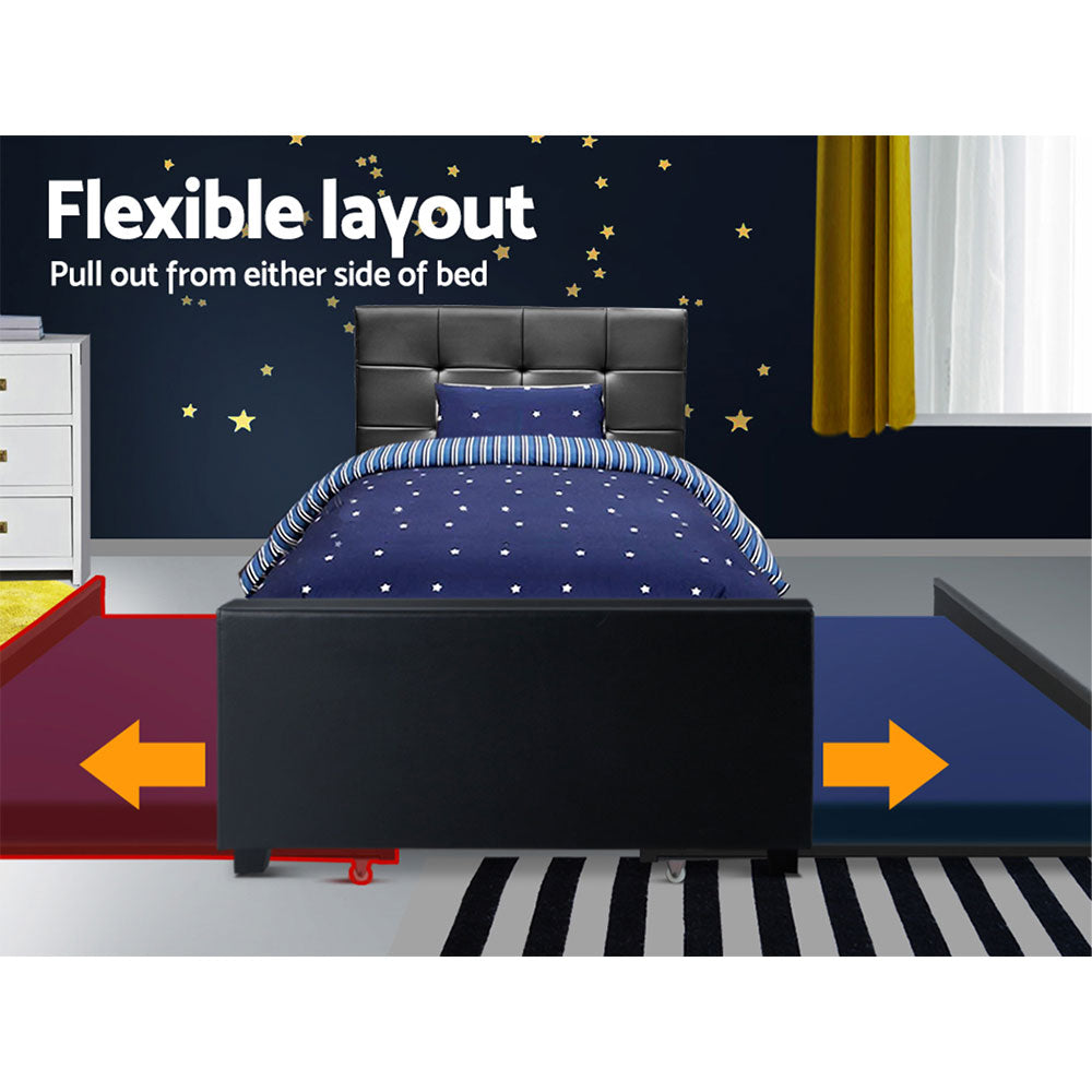 Artiss Bed Frame King Single Size Trundle Daybed Black - TRENDZ