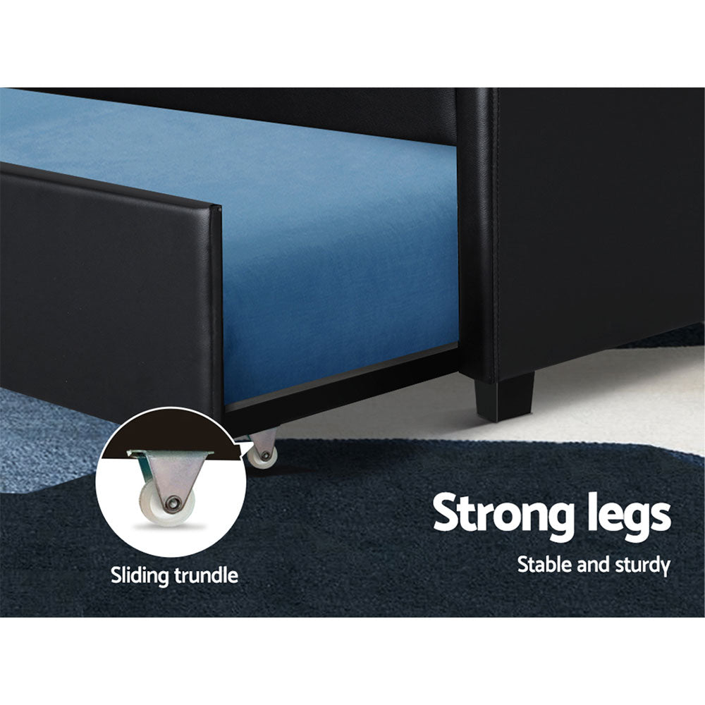 Artiss Bed Frame King Single Size Trundle Daybed Black - TRENDZ