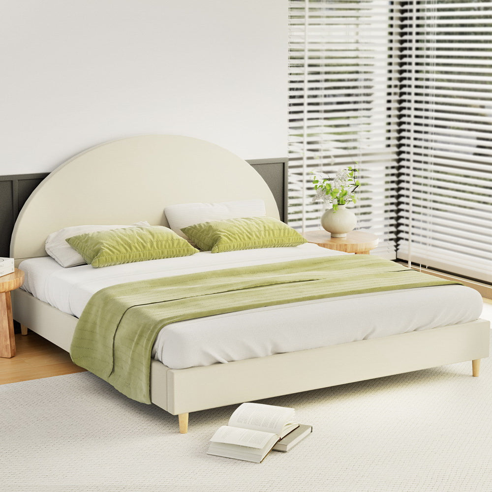 Artiss Bed Frame King Size Velvet Cream ELLA - TRENDZ