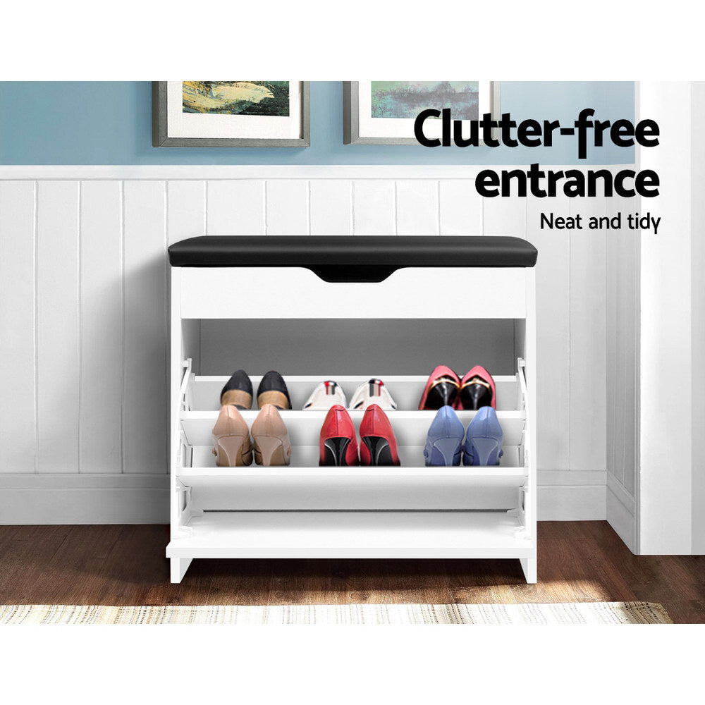 Artiss Shoe Rack Cabinet Bench 3-tier 15 Pairs White - TRENDZ
