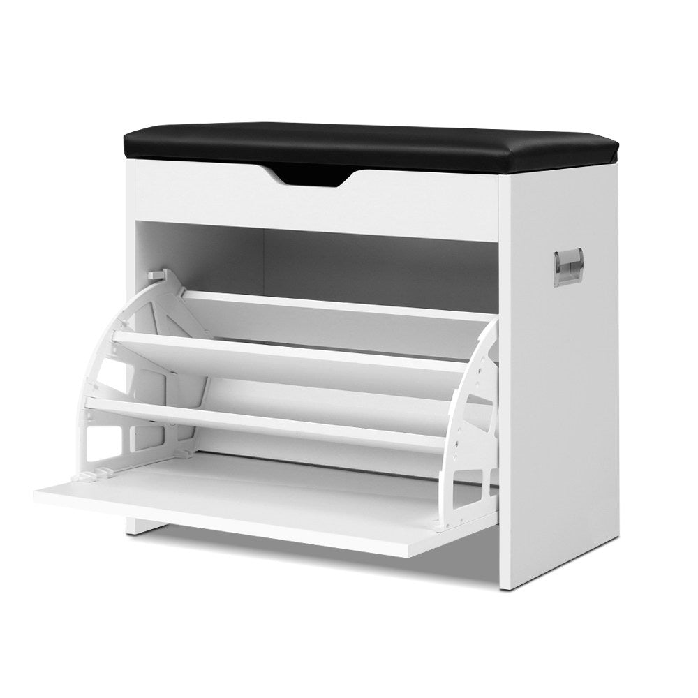 Artiss Shoe Rack Cabinet Bench 3-tier 15 Pairs White - TRENDZ