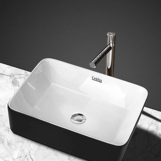 Cefito Oval Ceramic Bathroom Basin – 48x37cm (Matte Black & Gloss White)