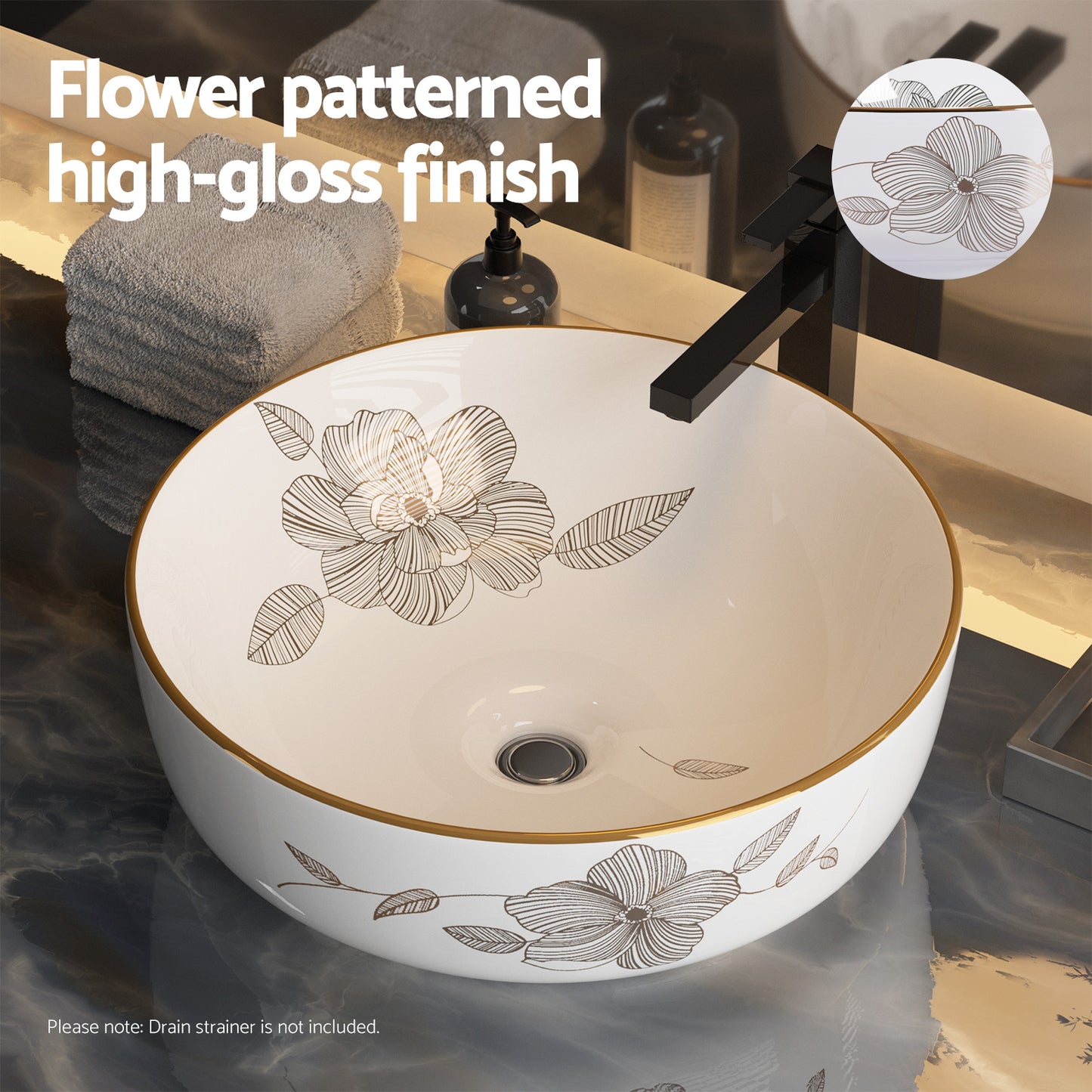 Cefito Bathroom Basin Ceramic Vanity Sink Hand Wash Bowl with Pattern 41x41cm - TRENDZ