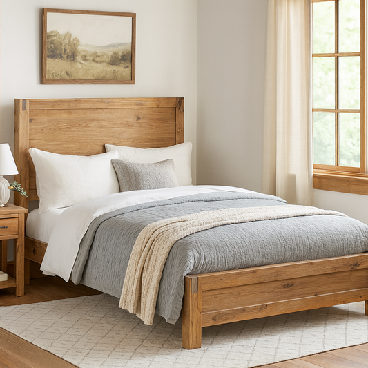 Bed Frame King Size in Solid Wood Veneered Acacia Bedroom Timber Slat in Oak