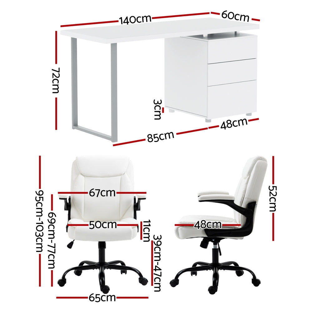 Artiss Computer Desk Executive Office Chair Set | White