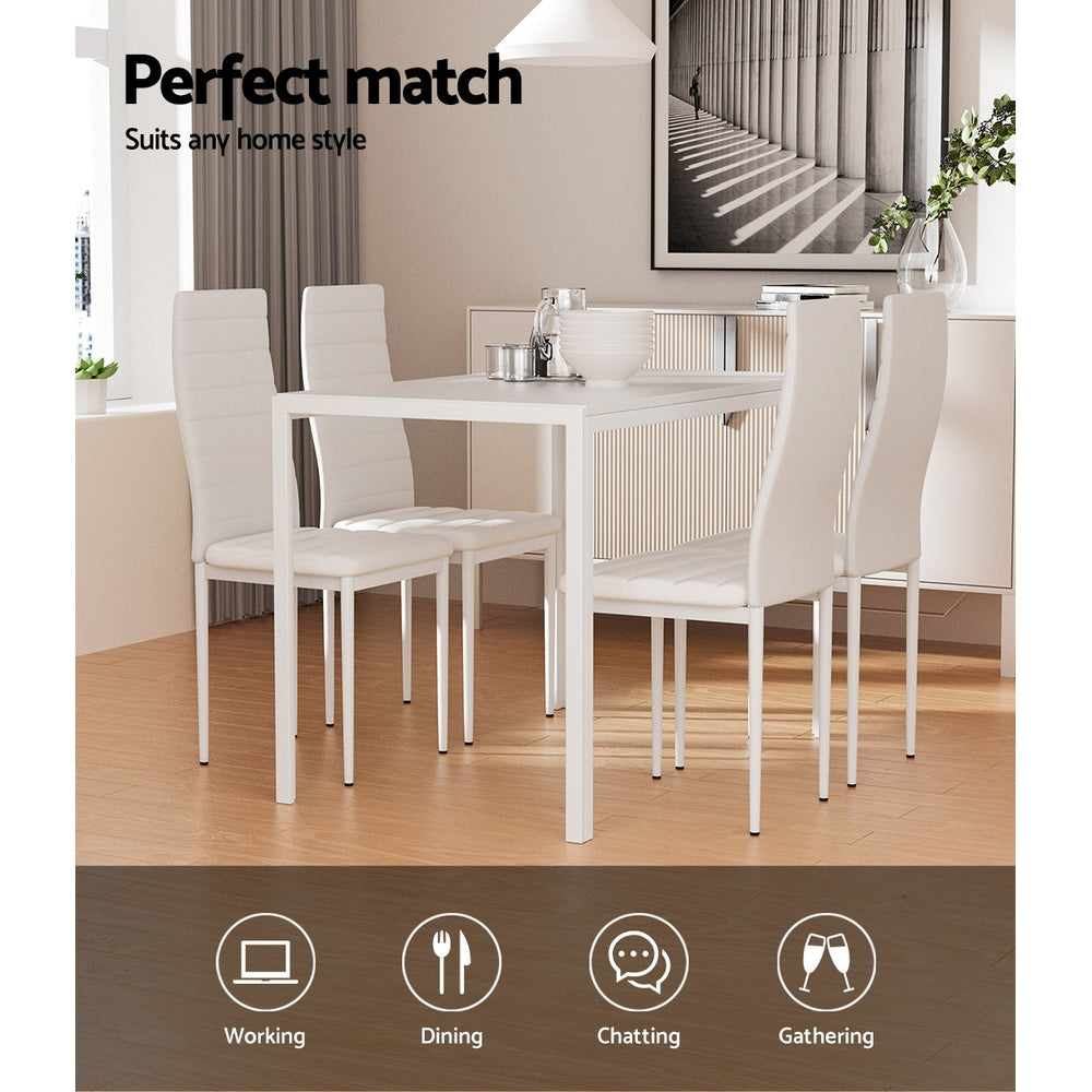 Artiss Dining Chairs and Table Dining Set 4 Chair Set Of 5 White - TRENDZ