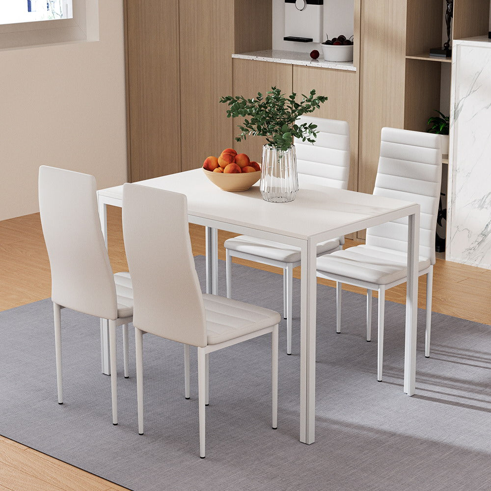 Artiss Dining Chairs and Table Dining Set 4 Chair Set Of 5 White - TRENDZ