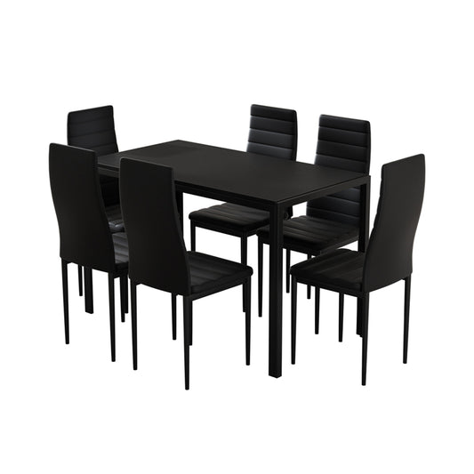 Artiss Dining Chairs and Table Dining 7 Piece Set Black - TRENDZ