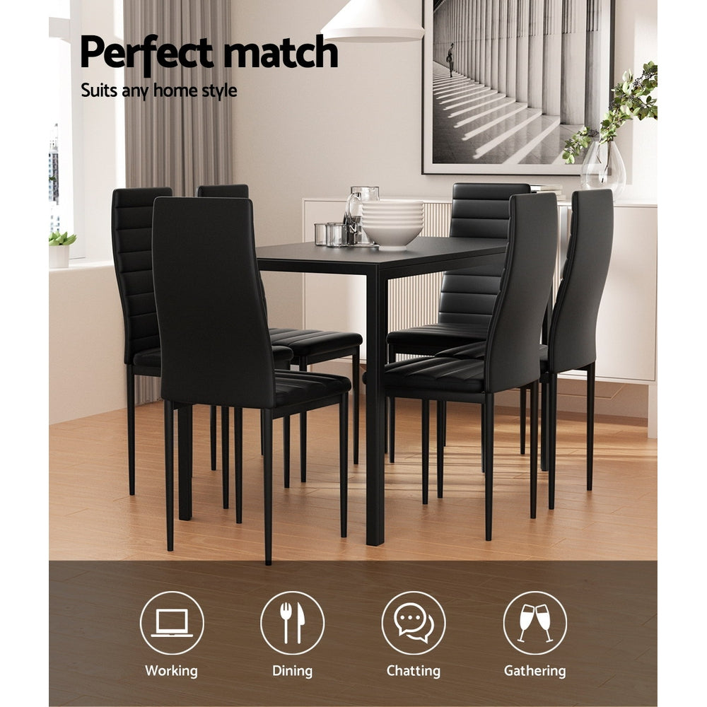 Artiss Dining Chairs and Table Dining 7 Piece Set Black - TRENDZ