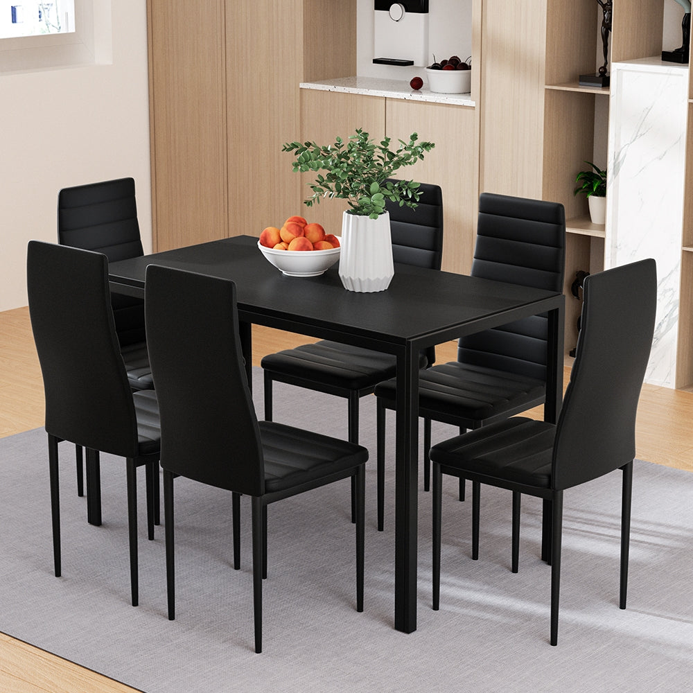 Artiss Dining Chairs and Table Dining 7 Piece Set Black - TRENDZ