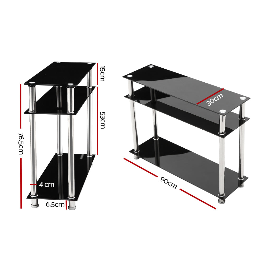 Artiss Console Table Tempered Glass Black - TRENDZ