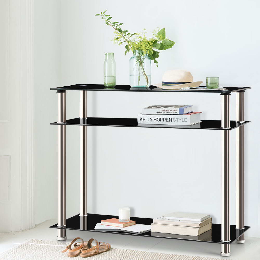 Artiss Console Table Tempered Glass Black - TRENDZ