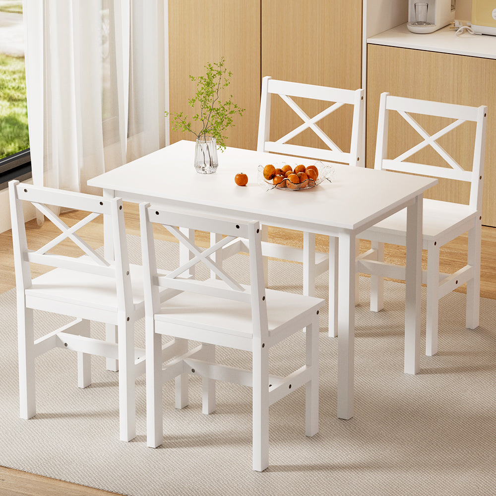Artiss Dining Chairs and Table Dining Set 4 Cafe Chairs Set Of 5 4 Seater White - TRENDZ