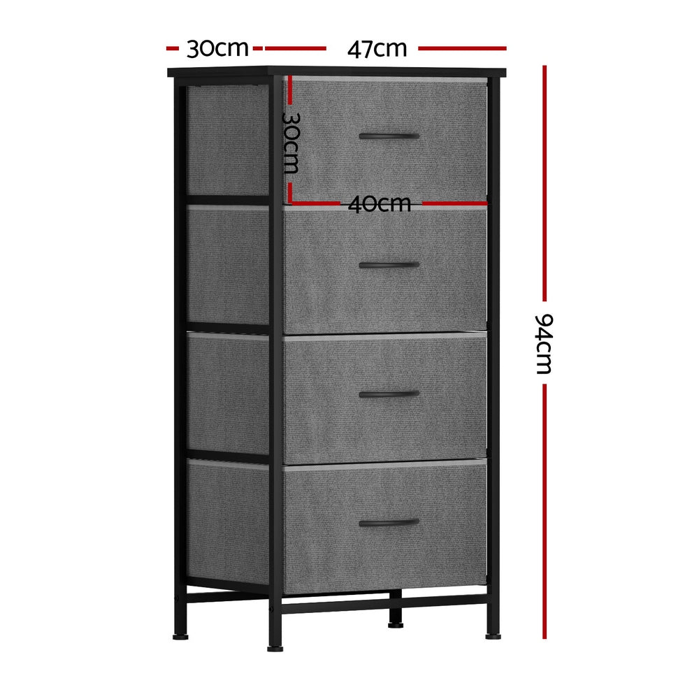 Artiss Chest of 4 Drawers Storage Dresser Tallboy Grey - TRENDZ
