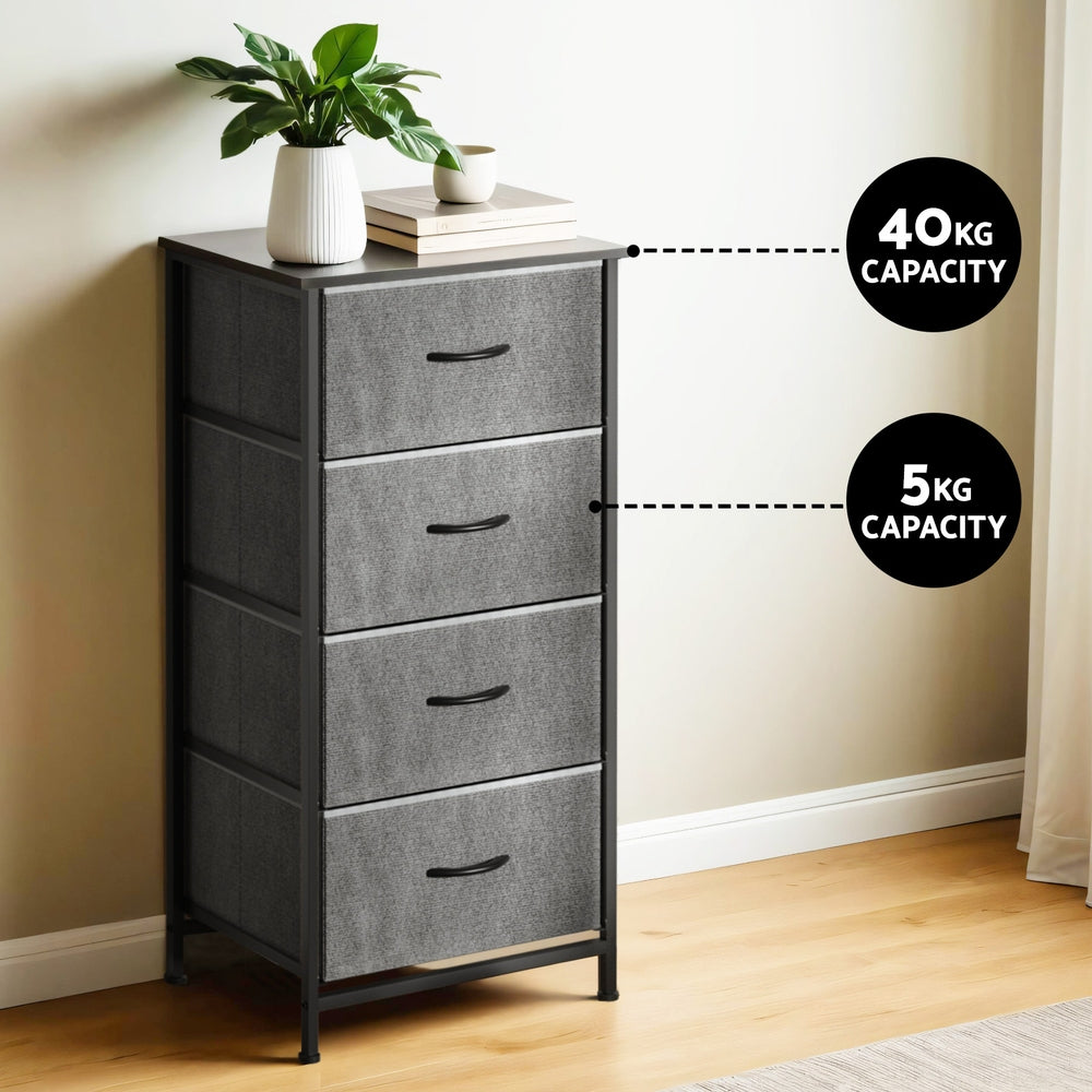 Artiss Chest of 4 Drawers Storage Dresser Tallboy Grey - TRENDZ