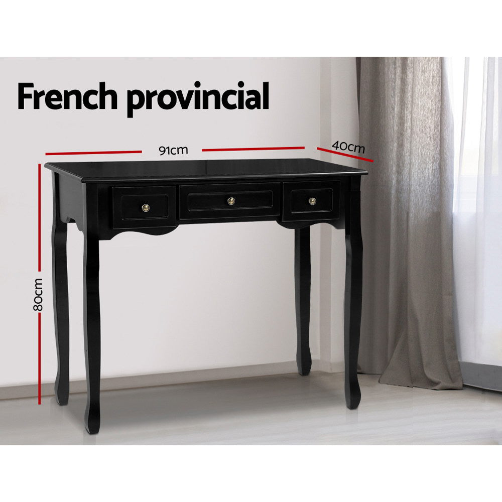 Artiss Console Table 3 Drawers Black Hamptons - TRENDZ