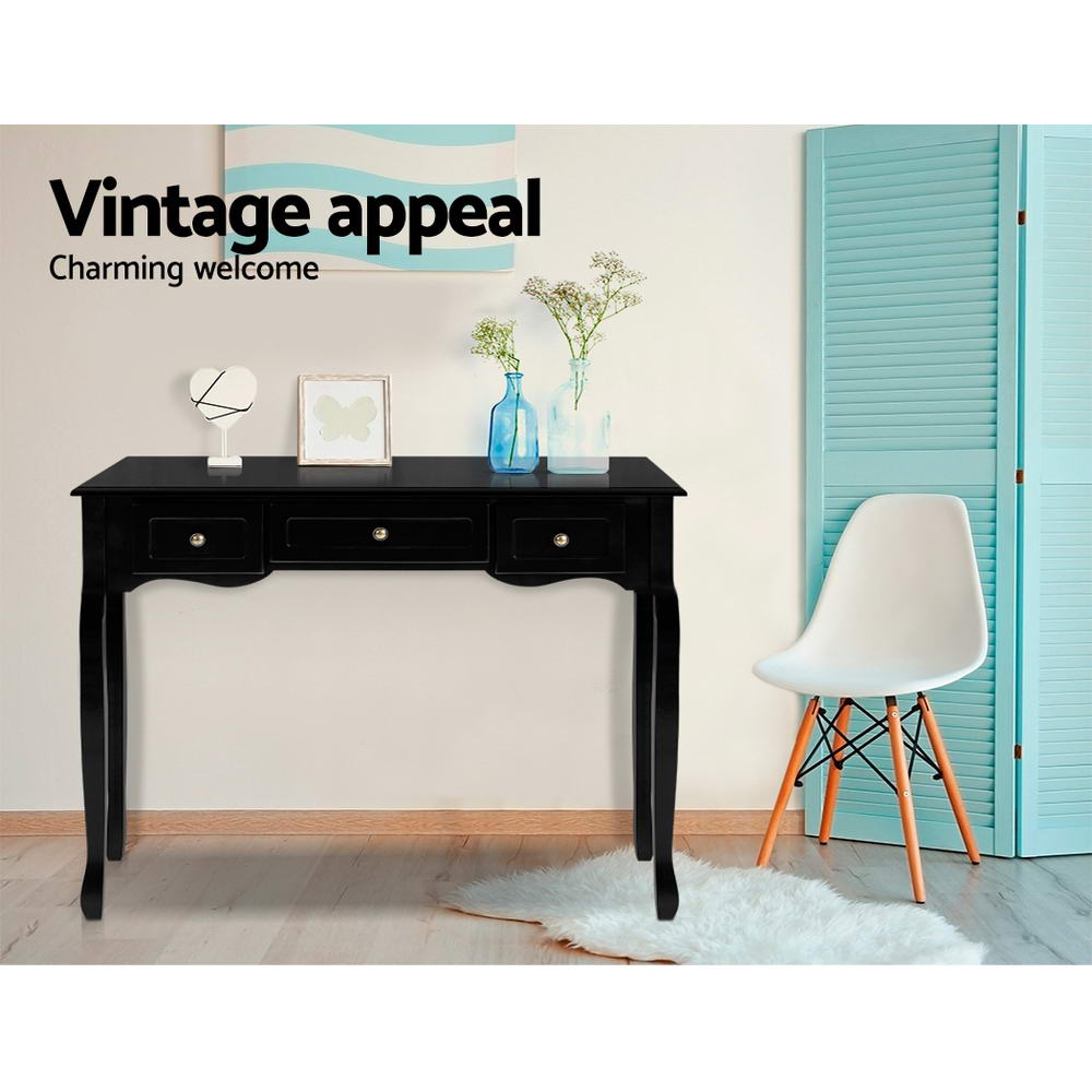 Artiss Console Table 3 Drawers Black Hamptons - TRENDZ