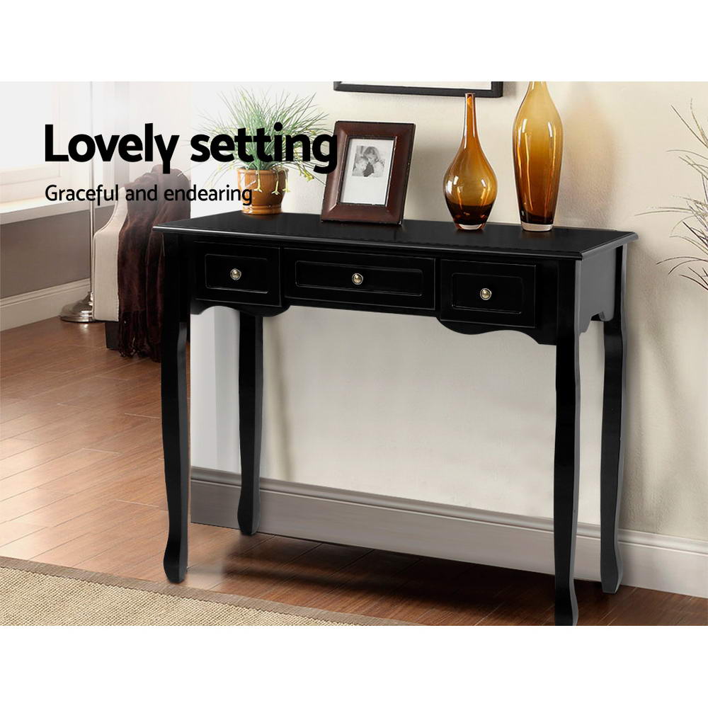 Artiss Console Table 3 Drawers Black Hamptons - TRENDZ