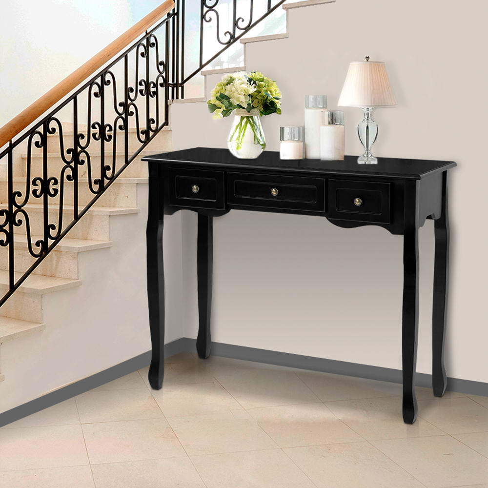 Artiss Console Table 3 Drawers Black Hamptons - TRENDZ