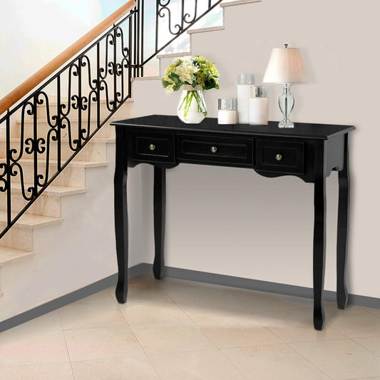 Artiss Console Table 3 Drawers Black Hamptons - TRENDZ