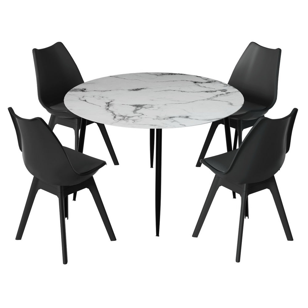 1 Artiss Dining Table and 4 Chairs Set Marble Black - TRENDZ