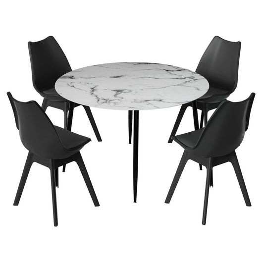 1 Artiss Dining Table and 4 Chairs Set Marble Black - TRENDZ
