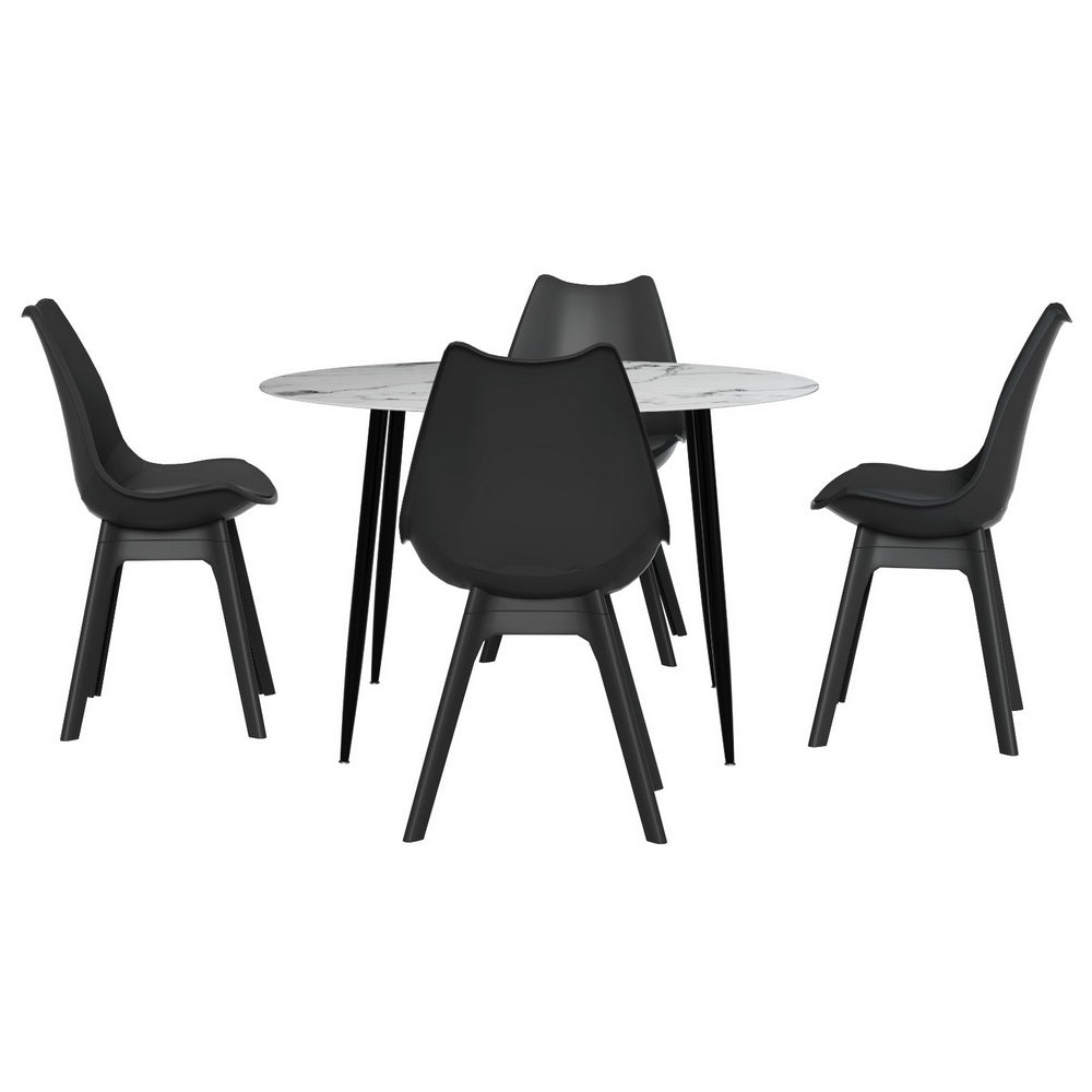 1 Artiss Dining Table and 4 Chairs Set Marble Black - TRENDZ