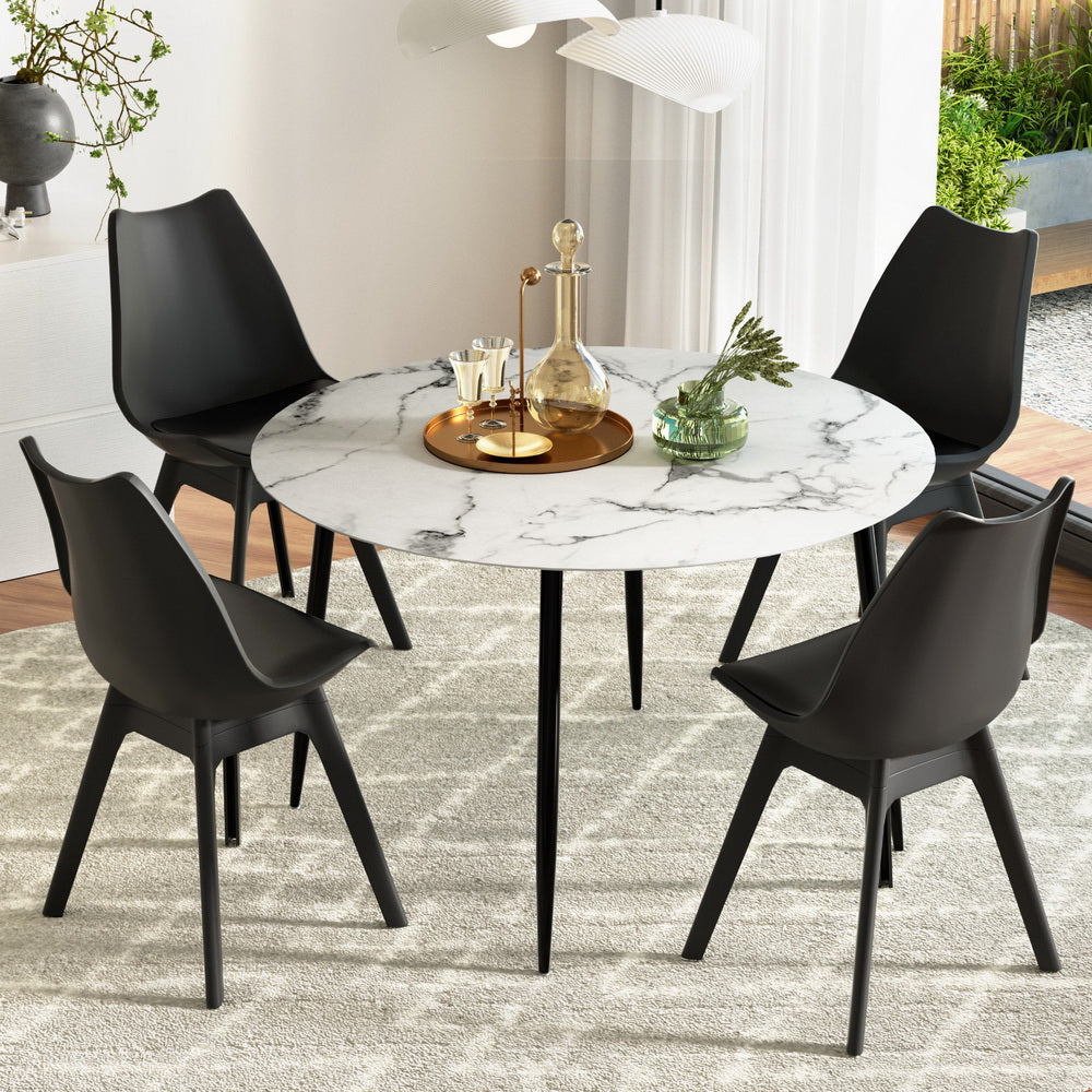 1 Artiss Dining Table and 4 Chairs Set Marble Black - TRENDZ