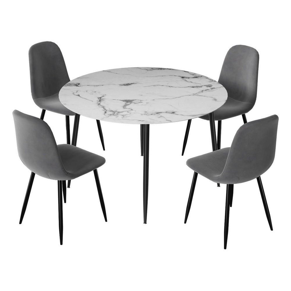 1 Artiss Dining Table and 4 Chairs Set Marble Grey - TRENDZ